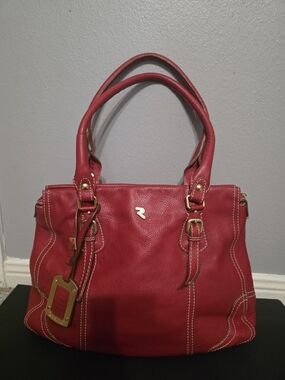 Robert Pietri red pebbled leather satchel shoulder bag